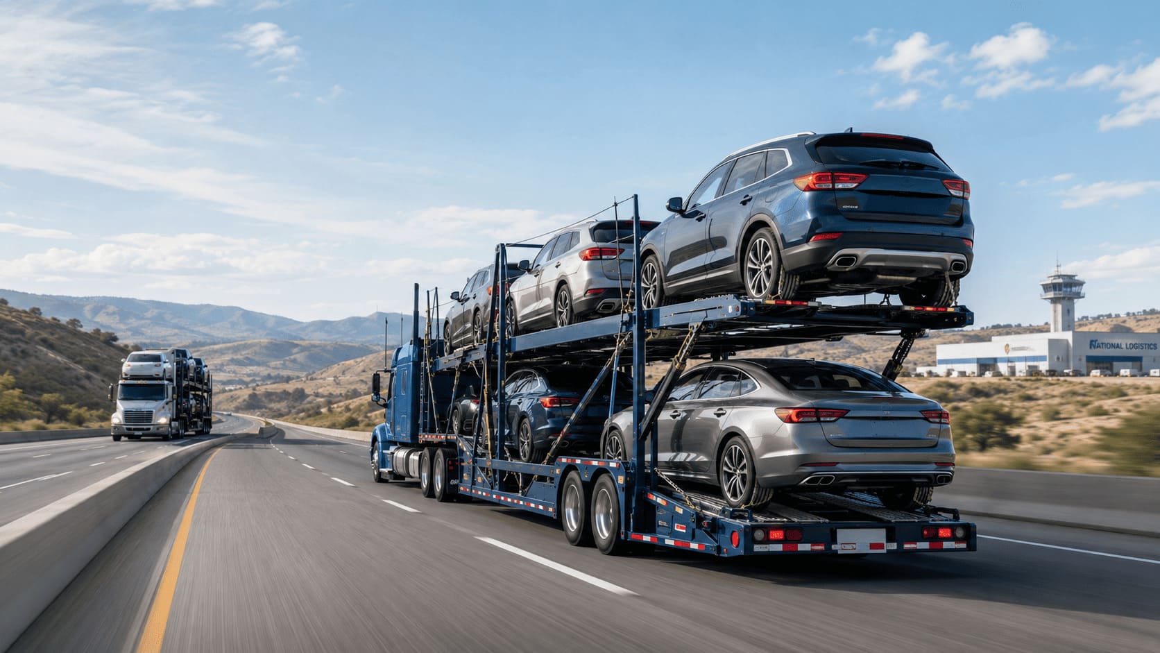 Car carrier transporting vehicles on highway